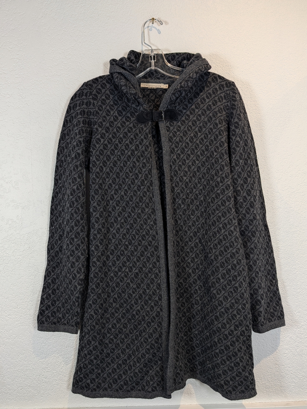 CHIARAMENTE Hooded Wool-Blend Coat in Dark Gray, Size S